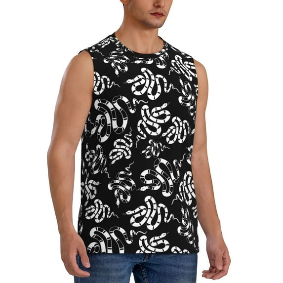 Lsque Snake Print Men's Cotton Blend Sleeveless Muscle Shirts (S-3XL)- Moisture Wicking, Odor Protection, UPF 30+,3X-Large