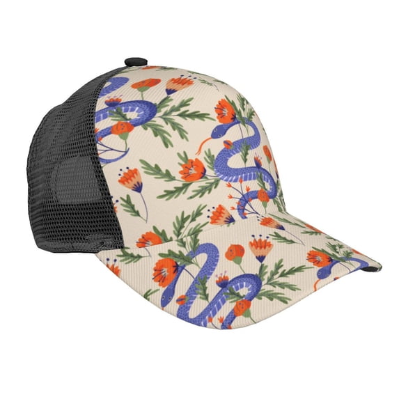 Lsque Snake Printed Trucker Hat - Baseball Cap for Men Women - Breathable Mesh Side, Adjustable Fit - for Casual Wear