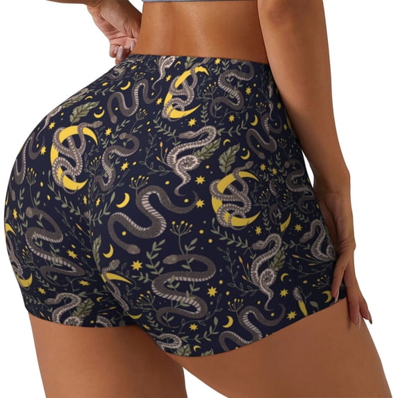 Lsque Snake Sleep Pattern High Waisted Biker Shorts for Women-Tummy Control Fitness Athletic Workout Running Yoga Gym Shorts,Moisture-Wicking-Medium