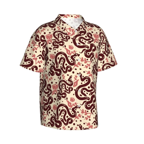 Lsque Snake pattern Hawaiian Shirt for Men, Unisex Summer Beach Casual Short Sleeve Button Down Shirts-Large