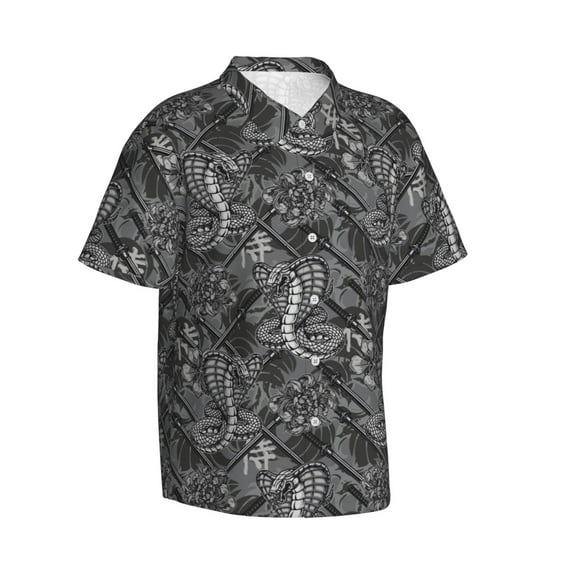 Lsque Snake pattern Hawaiian Shirt for Men, Unisex Summer Beach Casual Short Sleeve Button Down Shirts-Small