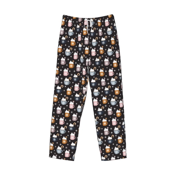 Lsque Snowflake Cream Hot Cocoa Print Men's Pajama Pants, Lounge Pant - Comfortable Home Wear,Elastic Waistband, Stylish Design-Medium
