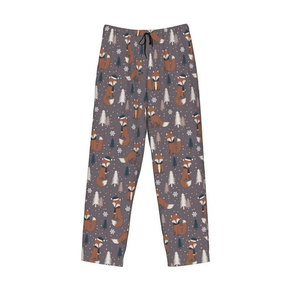 Lsque Snowflake Fox Print Men's Pajama Pants, Lounge Pant - Comfortable Home Wear,Elastic Waistband, Stylish Design-X-Large