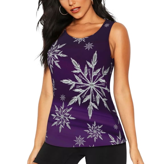 Lsque Snowflake Gradient Purple Printed Workout Tank Tops for Women, Athletic Sports Tank Tops, Compression Sleeveless Dry Fit Shirts,Sleeveless Yoga Shirt-X-Large
