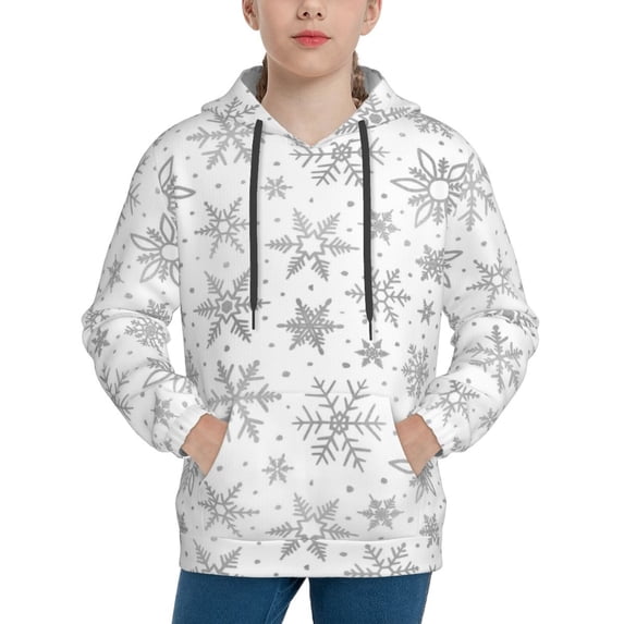 Lsque Snowflake Minimalist Patten Youth Hoodie Sweatshirt Pullover with Kangaroo Pocket Boys and Girls Hoodie Warm Hoodie for Kids-Medium