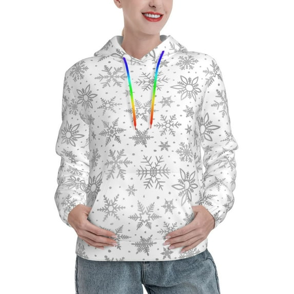 Lsque Snowflake Minimalist Pattern Casual Women's Hoodie,Hooded Sweatshirt with Kangaroo Pocket,Pullover Hoodie with Eye-catching Drawstrings-Medium