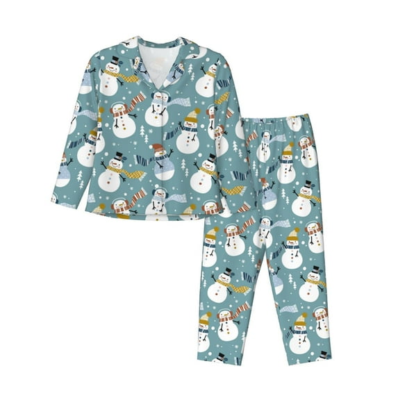 Lsque Snowflake Scarf Snowman Pattern Long Sleeve Pajama Set for Women - Soft 2-Piece Sleepwear and Loungewear Set with Pockets, Comfy Nightwear-Large