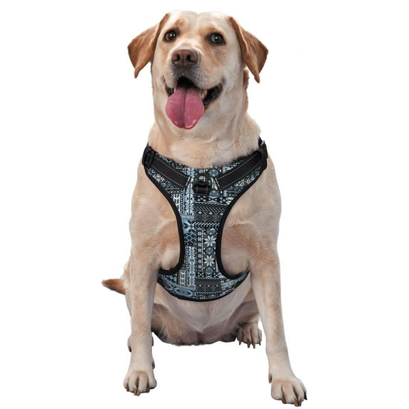 Lsque Snowflake Vintage Pattern Dog Harness, No-Pull Pet Harness with 2 Leash Clips, Adjustable Soft Padded Dog Vest with Easy Control Handle for Large Dogs-Medium