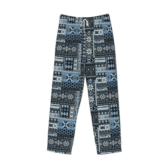 Lsque Snowflake Vintage Pattern Print Men's Pajama Pants, Lounge Pant - Comfortable Home Wear,Elastic Waistband, Stylish Design-Medium