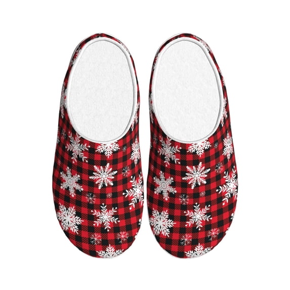 Lsque Snowflake red plaid Pattern Womens Comfort Cotton on Scuff With Memory Foam and Anti-skid Sole Slipper-42/43