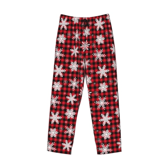 Lsque Snowflake red plaid Print Men's Pajama Pants, Lounge Pant - Comfortable Home Wear,Elastic Waistband, Stylish Design-Large