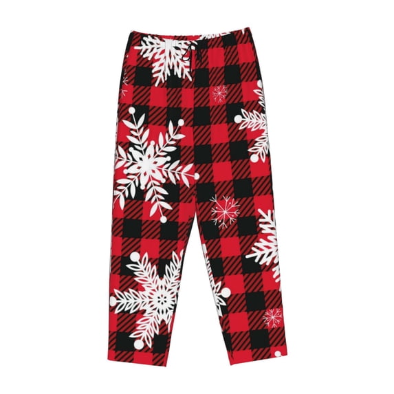 Lsque Snowflakes On A Buffalo Plaid Print Women's Pajama Pants, Lounge Pant - Comfortable Home Wear,Elastic Waistband, Stylish Design-XX-Large