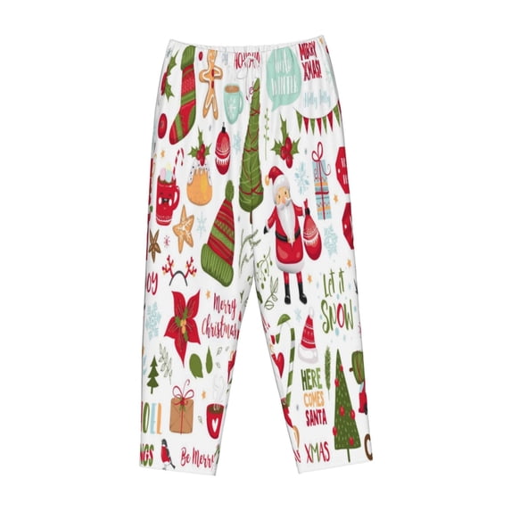 Lsque Snowflakes Santa Claus Print Women's Pajama Pants, Lounge Pant - Comfortable Home Wear,Elastic Waistband, Stylish Design-XX-Large