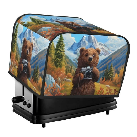 Lsque Snowy Mountain Photography Bear Print 4 Slice Toaster Cover , Kitchen Appliance Dustproof Protector , Toaster Protector Dustproof Kitchen Appliance Cover