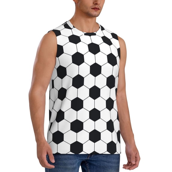 Lsque Soccer Ball Print Men's Cotton Blend Sleeveless Muscle Shirts (S-3XL)- Moisture Wicking, Odor Protection, UPF 30+,Small