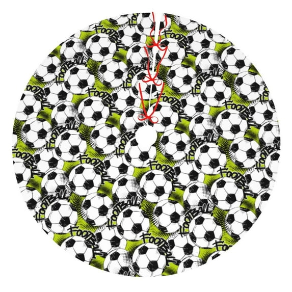 Lsque Soccer and Football Print Christmas Tree Skirt, Tree Skirt with Ties or Velcro, Perfect for Holiday Decorations, Halloween, and New Year-48"