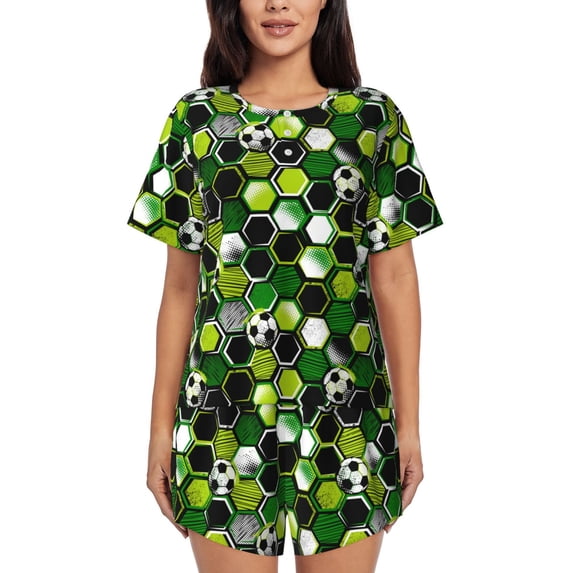 Lsque Soccer1 Women's Short-Sleeved Pajama Set - 2 Piece Soft and Lightweight Sleepwear Set-Small