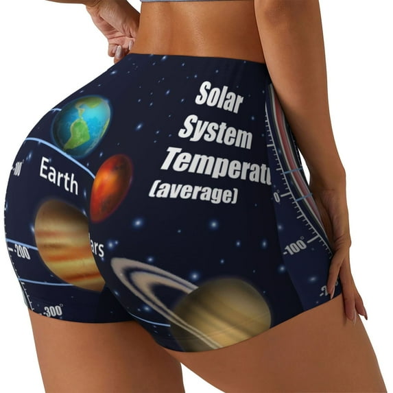 Lsque Solar System Pattern High Waisted Biker Shorts for Women-Tummy Control Fitness Athletic Workout Running Yoga Gym Shorts,Moisture-Wicking-Small