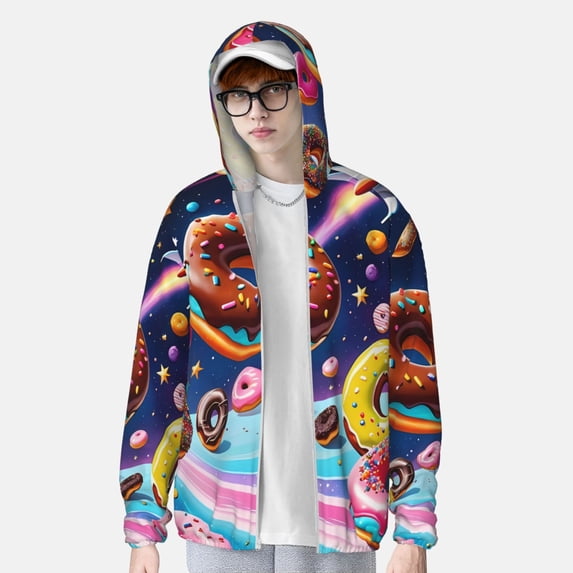 Lsque Space Colorful Donut UPF 50+ Lightweight Sun Protection Men's Women's Long Sleeve Shirt, Hoodie Performance -Small