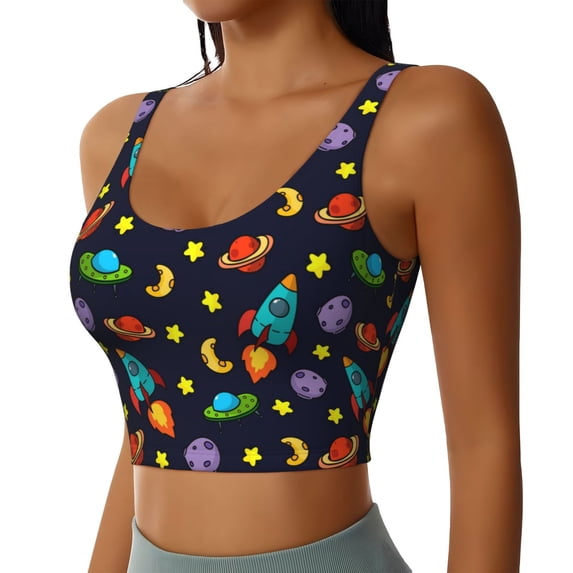 Lsque Space D Printed Women'S Sports Bra, Compression, Moisture Wicking, High-Impact Sports Bra For Women,Supportive sports bra-XX-Large