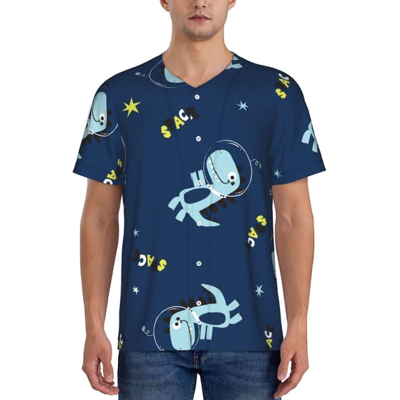 Lsque Space Dinosaur Pattern Mens Polo Golf Shirts Funny Graphics Shorts Sleeve Button Shirts Baseball T-shirt-Medium