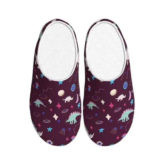 Lsque Space Dinosaur Pattern Womens Comfort Cotton on Scuff With Memory Foam and Anti-skid Sole Slipper-44/45