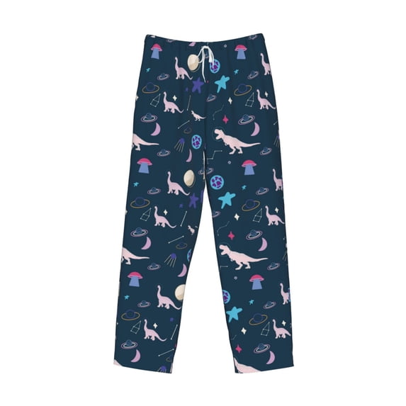 Lsque Space Dinosaur Print Men's Pajama Pants, Lounge Pant - Comfortable Home Wear,Elastic Waistband, Stylish Design-Medium