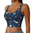 thumbnail image 1 of Lsque Space Dinosaur Printed Women'S Sports Bra, Compression, Moisture Wicking, High-Impact Sports Bra For Women,Supportive sports bra-Small, 1 of 9
