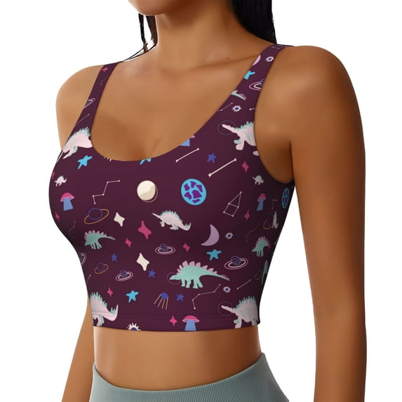 Lsque Space Dinosaur Printed Women'S Sports Bra, Compression, Moisture Wicking, High-Impact Sports Bra For Women,Supportive sports bra-XX-Large