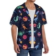 thumbnail image 1 of Lsque Space Dinosaur print Men's Cuban Collar Short Sleeve Shirt Summer Beachwear Casual Button Down Fashionable Vacation Leisure Shirt-3X-Large, 1 of 7
