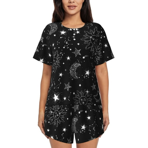 Lsque Space Galaxy Women's Short-Sleeved Pajama Set - 2 Piece Soft and Lightweight Sleepwear Set-Medium