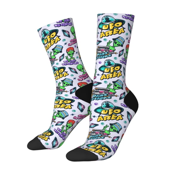 Lsque Space Monster Printed Men's Crew Socks, Soft Durable Breathable Moisture-Wicking with Odor Control Cotton socks