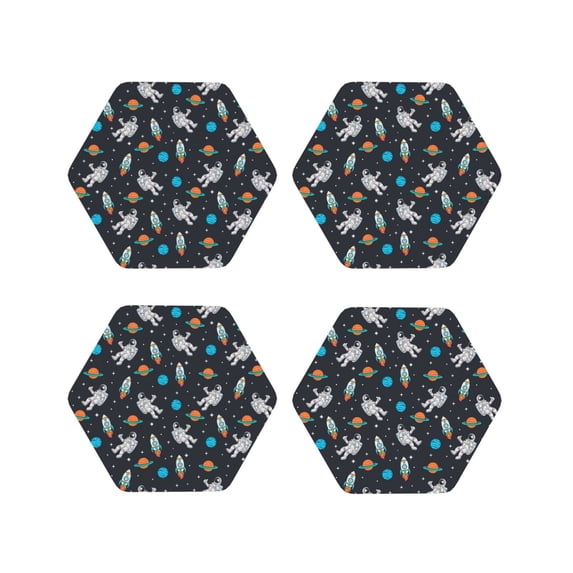 Lsque Space Pattern 4" Drink Coasters Set of 4, PVC Leather Absorbent Coasters, Table Coaster Set Decorative Coffee Cup Coasters Housewarming Gift -Hexagon