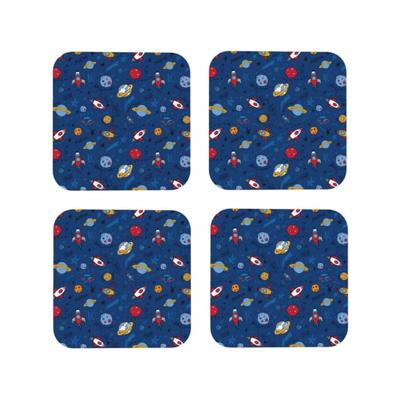 Lsque Space Pattern 4" Drink Coasters Set of 4, PVC Leather Absorbent Coasters, Table Coaster Set Decorative Coffee Cup Coasters Housewarming Gift -Square