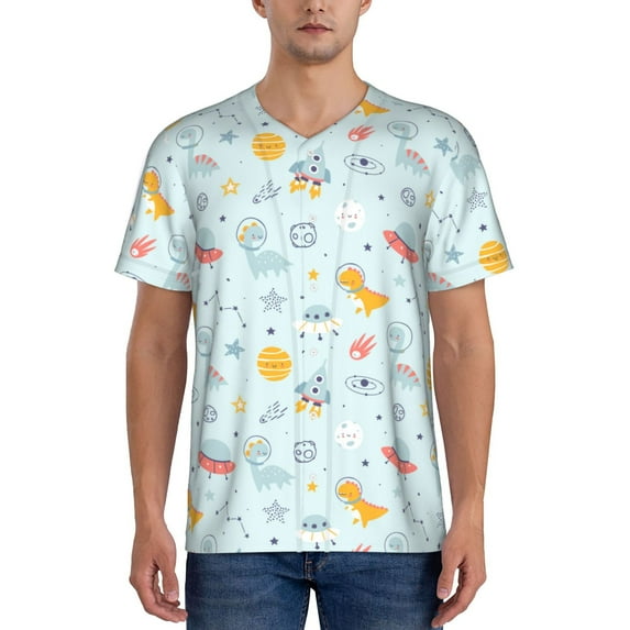Lsque Space With Dino Astronauts Pattern Mens Polo Golf Shirts Funny Graphics Shorts Sleeve Button Shirts Baseball T-shirt-X-Large