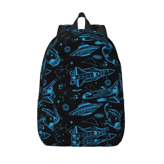 Lsque Spacecraft Pattern Canvas Daypack, Durable Backpack, High-quality Versatile Backpack,Vintage Compact Backpack-Medium