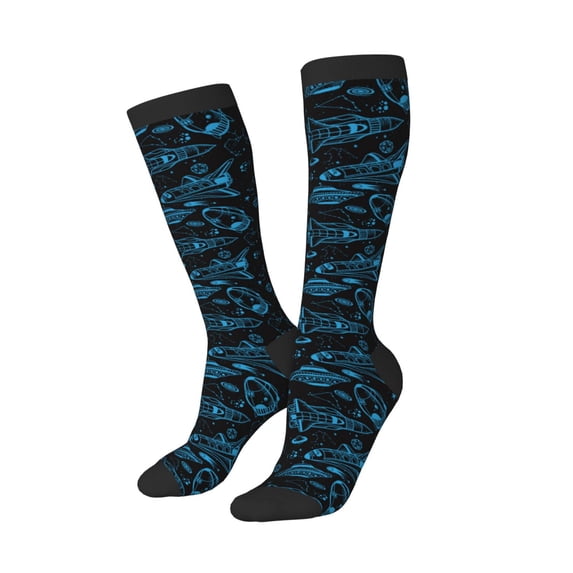 Lsque Spacecraft Printed Crew Socks Men's Women's LightWeight Thin Casual Calf Socks ,Knee High Socks,Cotton Socks