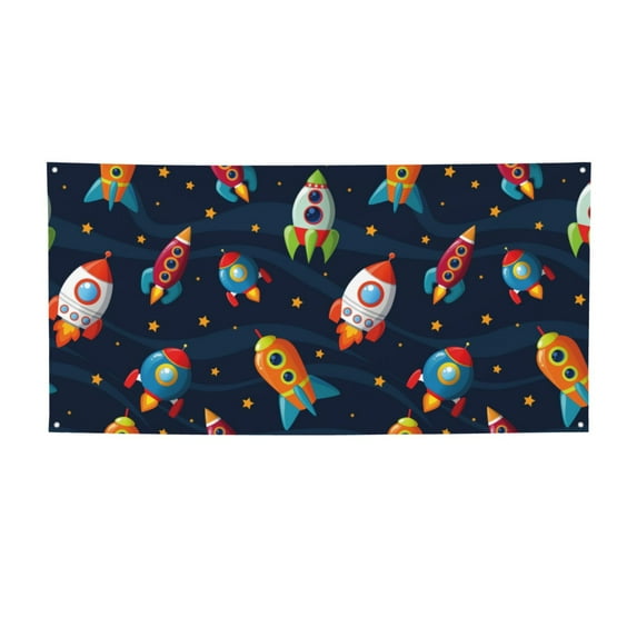 Lsque Spaceships and Stars Pattern Party Banner, Festive Banner , Holiday Celebrations and Events for Carnival Birthday Party Festival Decorations-Medium