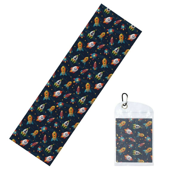 Lsque Spaceships and Stars Printed Cooling Towel (40"x 12"), Ice Towel, Microfiber, Soft Breathable Chilly Towel for Yoga, Sport, Gym, Workout, Fitness, Running