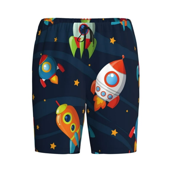 Lsque Spaceships and Stars Mens Sleep Pajama Shorts,Short Pajama Pants, Cotton Ultra-Soft Knit-XX-Large