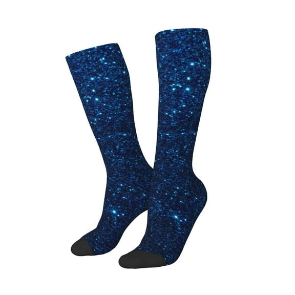 Lsque Sparkling Blue Glitter Printed Crew Socks Men's Women's LightWeight Thin Casual Calf Socks ,Knee High Socks,Cotton Socks