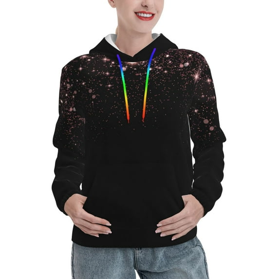 Lsque Sparkling Pink Night Sky Pattern Casual Women's Hoodie,Hooded Sweatshirt with Kangaroo Pocket,Pullover Hoodie with Eye-catching Drawstrings-X-Large