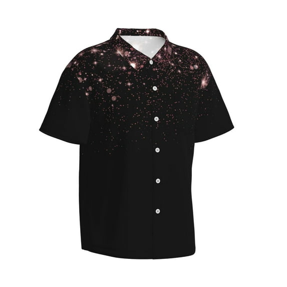 Lsque Sparkling Pink Night Sky pattern Hawaiian Shirt for Men, Unisex Summer Beach Casual Short Sleeve Button Down Shirts-Small