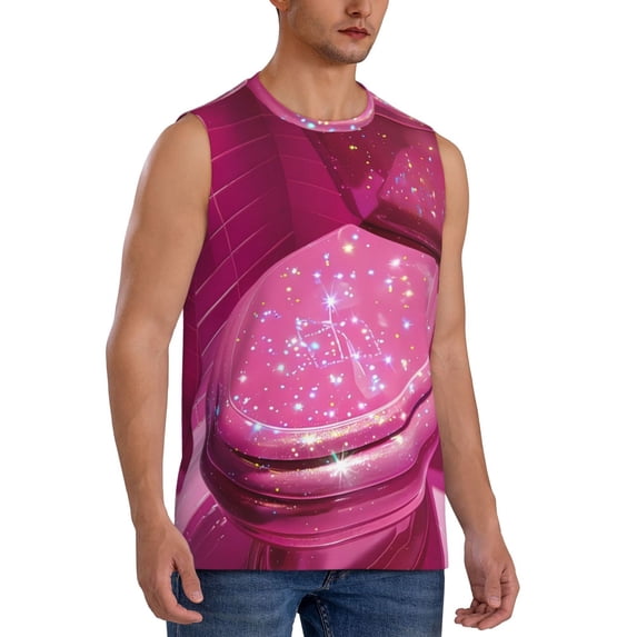 Lsque Sparkling Pink Toilet Print Men's Cotton Blend Sleeveless Muscle Shirts (S-3XL)- Moisture Wicking, Odor Protection, UPF 30+,X-Large