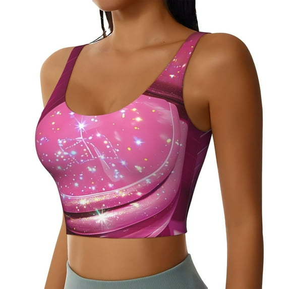 Lsque Sparkling Pink Toilet Printed Women'S Sports Bra, Compression, Moisture Wicking, High-Impact Sports Bra For Women,Supportive sports bra-Large