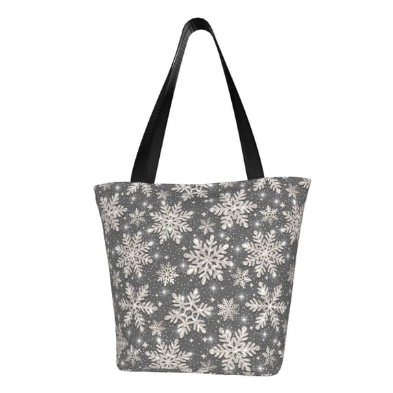 Lsque Sparkling Snowflakes Pattern Beach Tote,Shoulder Handbag,Spacious Tote Bag,Lightweight Travel Bag,Versatile Shopping Bag