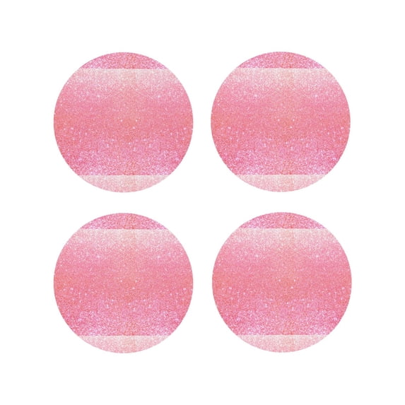 Lsque Sparkly Pink Glitter Pattern 4" Drink Coasters Set of 4, PVC Leather Absorbent Coasters, Table Coaster Set Decorative Coffee Cup Coasters Housewarming Gift -Round Shape