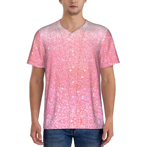 Lsque Sparkly Pink Glitter Pattern Mens Polo Golf Shirts Funny Graphics Shorts Sleeve Button Shirts Baseball T-shirt-Medium