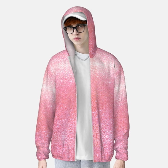 Lsque Sparkly Pink Glitter UPF 50+ Lightweight Sun Protection Men's Women's Long Sleeve Shirt, Hoodie Performance -XX-Large