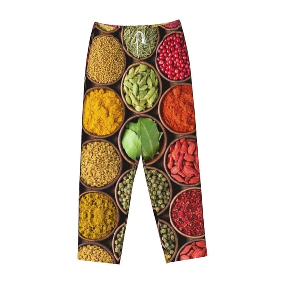 Lsque Spices And Herbs Print Women's Pajama Pants, Lounge Pant - Comfortable Home Wear,Elastic Waistband, Stylish Design-XX-Large